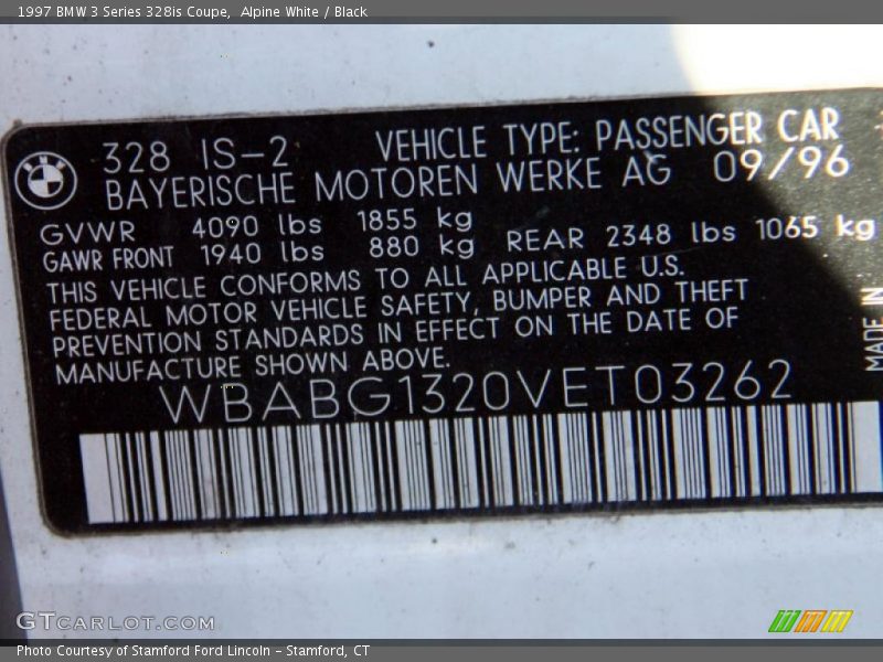 Info Tag of 1997 3 Series 328is Coupe