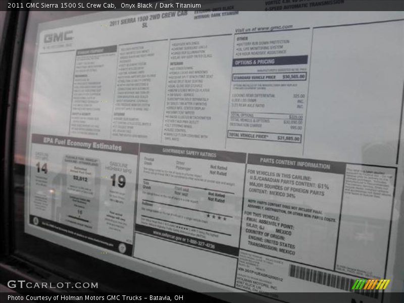  2011 Sierra 1500 SL Crew Cab Window Sticker