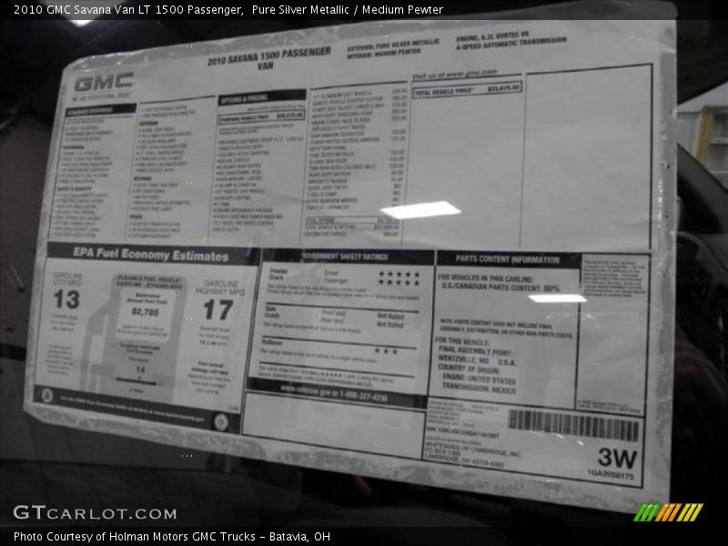  2010 Savana Van LT 1500 Passenger Window Sticker