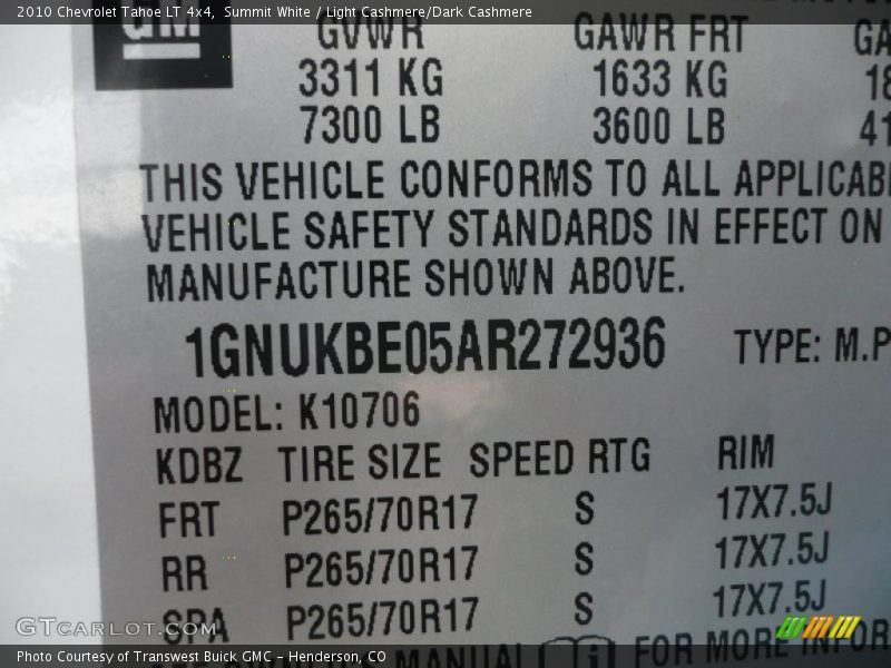 Summit White / Light Cashmere/Dark Cashmere 2010 Chevrolet Tahoe LT 4x4