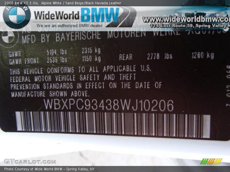 Alpine White / Sand Beige/Black Nevada Leather 2008 BMW X3 3.0si