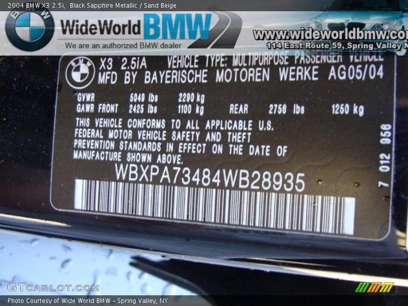 Black Sapphire Metallic / Sand Beige 2004 BMW X3 2.5i