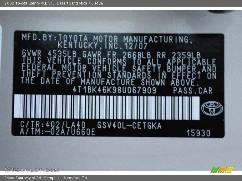 Desert Sand Mica / Bisque 2008 Toyota Camry XLE V6