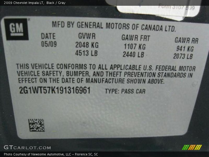 Black / Gray 2009 Chevrolet Impala LT