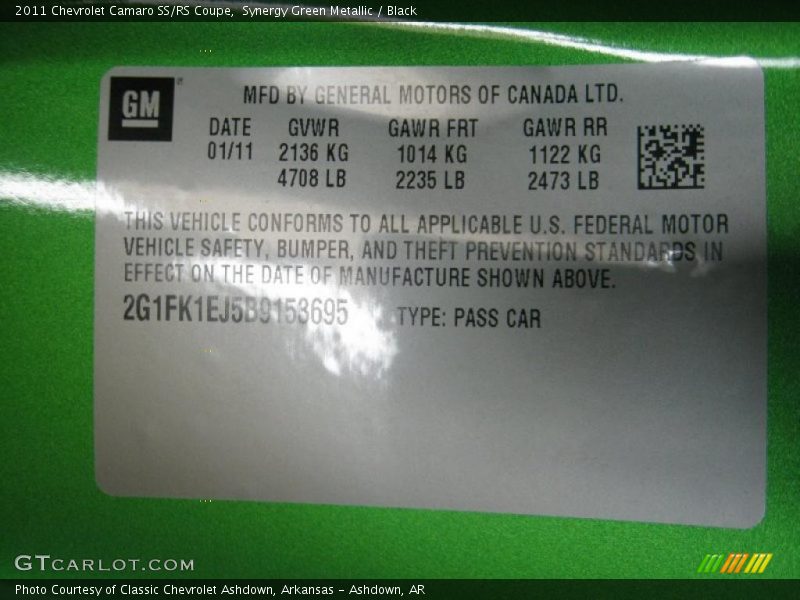 Synergy Green Metallic / Black 2011 Chevrolet Camaro SS/RS Coupe