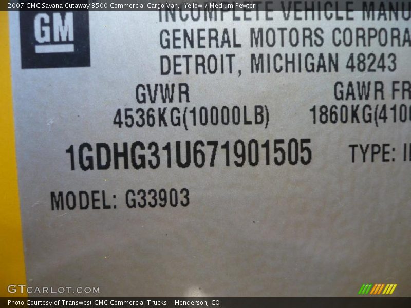 Yellow / Medium Pewter 2007 GMC Savana Cutaway 3500 Commercial Cargo Van