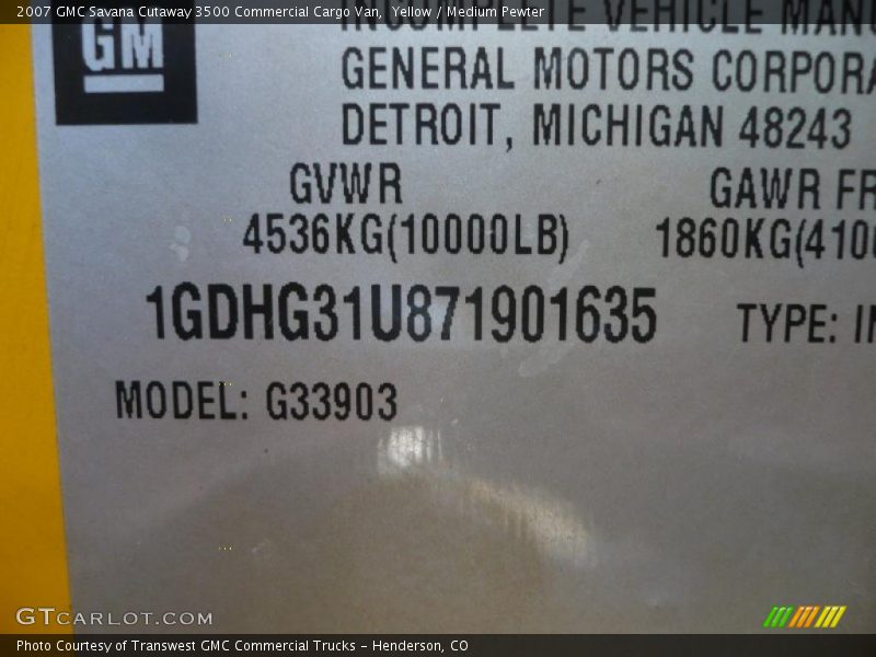 Yellow / Medium Pewter 2007 GMC Savana Cutaway 3500 Commercial Cargo Van