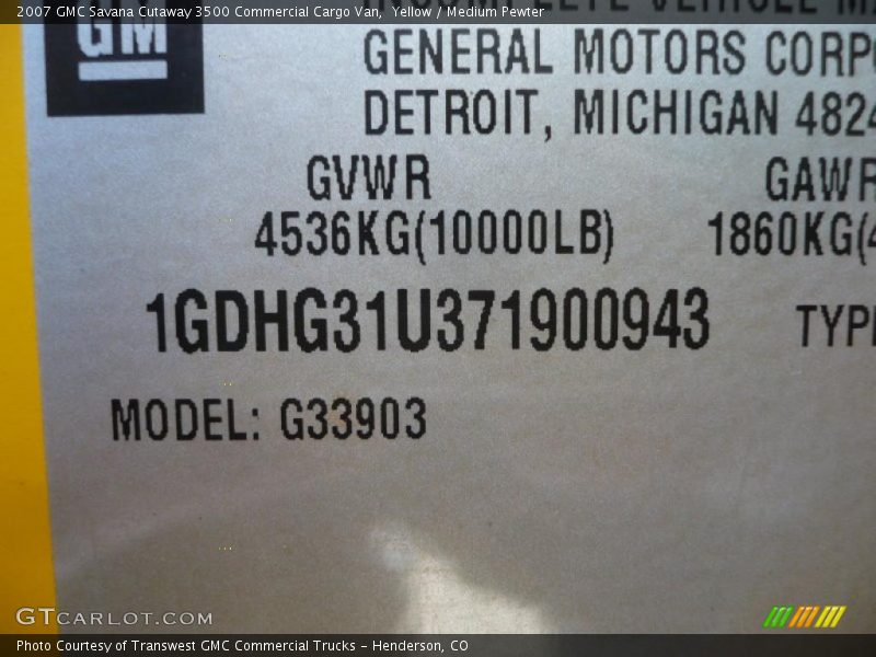 Yellow / Medium Pewter 2007 GMC Savana Cutaway 3500 Commercial Cargo Van