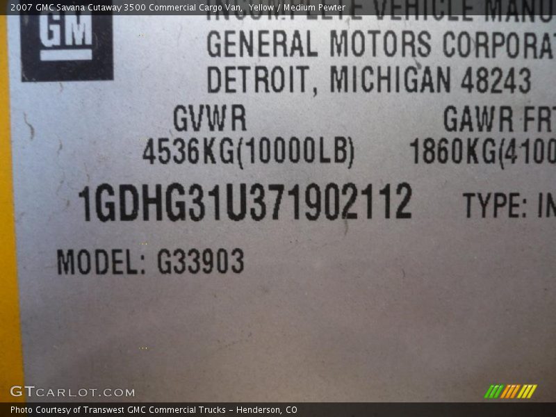 Yellow / Medium Pewter 2007 GMC Savana Cutaway 3500 Commercial Cargo Van
