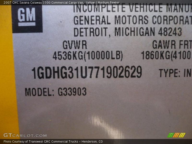 Yellow / Medium Pewter 2007 GMC Savana Cutaway 3500 Commercial Cargo Van