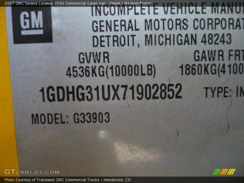 Yellow / Medium Pewter 2007 GMC Savana Cutaway 3500 Commercial Cargo Van