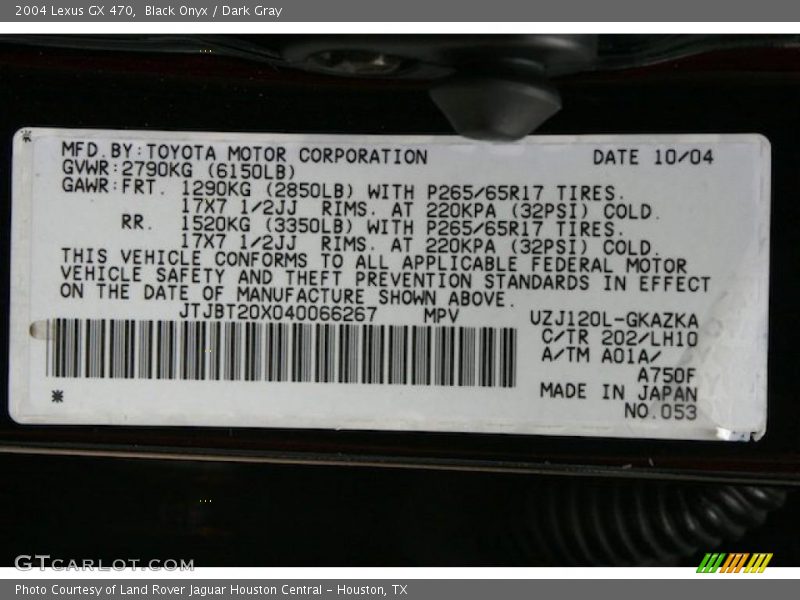 Black Onyx / Dark Gray 2004 Lexus GX 470