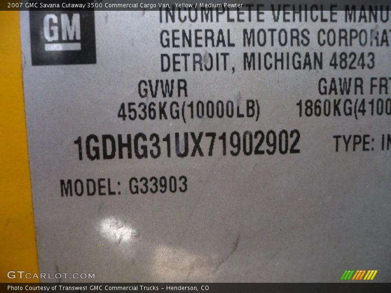 Yellow / Medium Pewter 2007 GMC Savana Cutaway 3500 Commercial Cargo Van