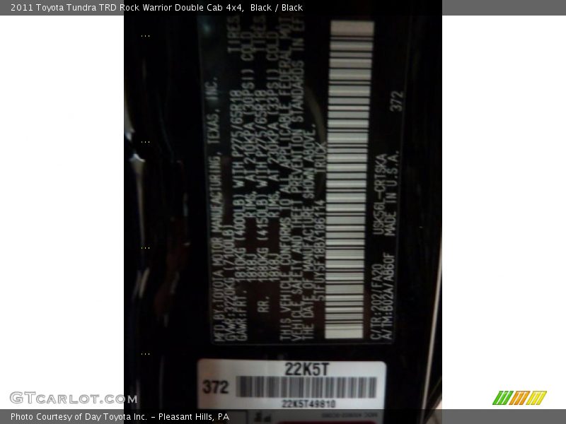 2011 Tundra TRD Rock Warrior Double Cab 4x4 Black Color Code 202