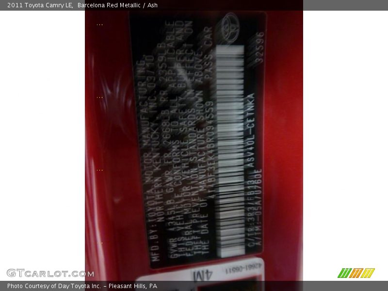 Barcelona Red Metallic / Ash 2011 Toyota Camry LE