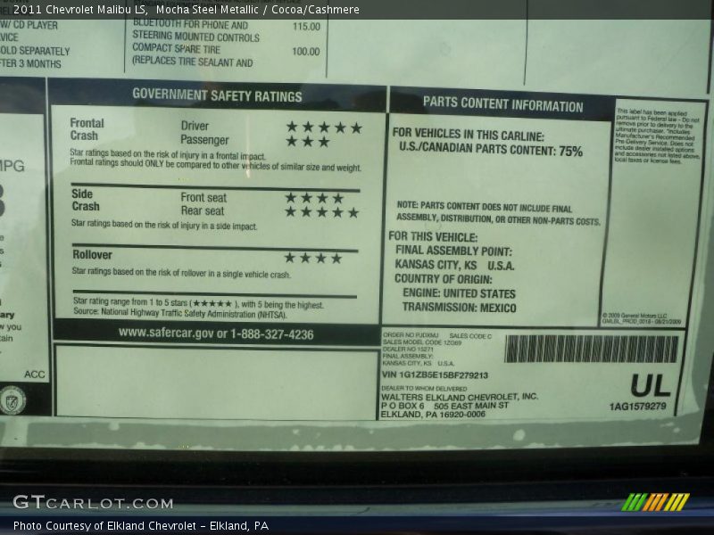 Mocha Steel Metallic / Cocoa/Cashmere 2011 Chevrolet Malibu LS