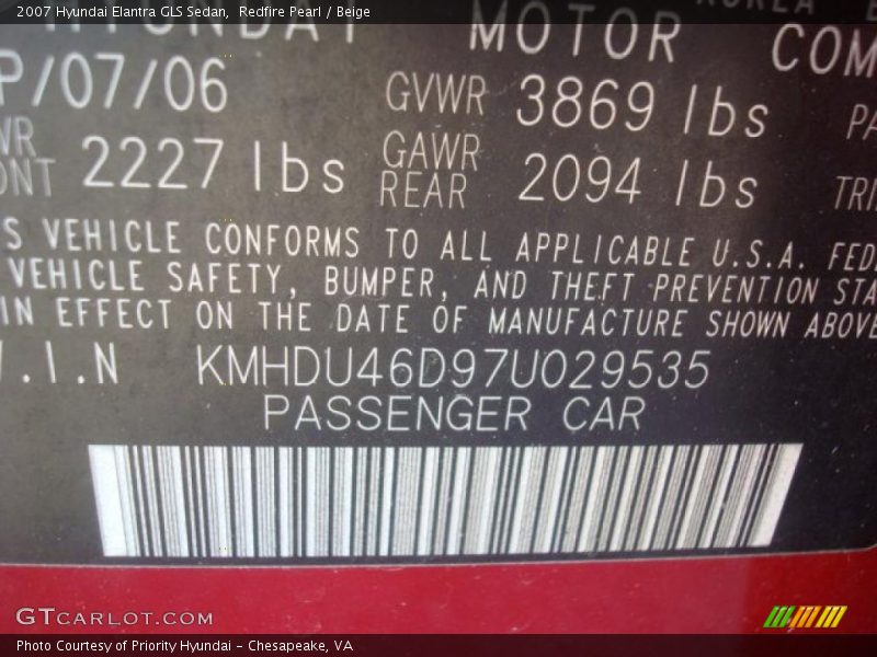 Redfire Pearl / Beige 2007 Hyundai Elantra GLS Sedan