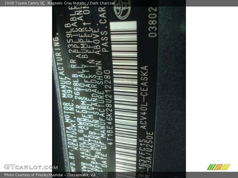 Magnetic Gray Metallic / Dark Charcoal 2008 Toyota Camry SE