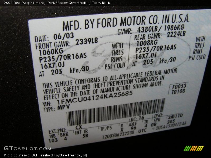 2004 Escape Limited Dark Shadow Grey Metallic Color Code CX