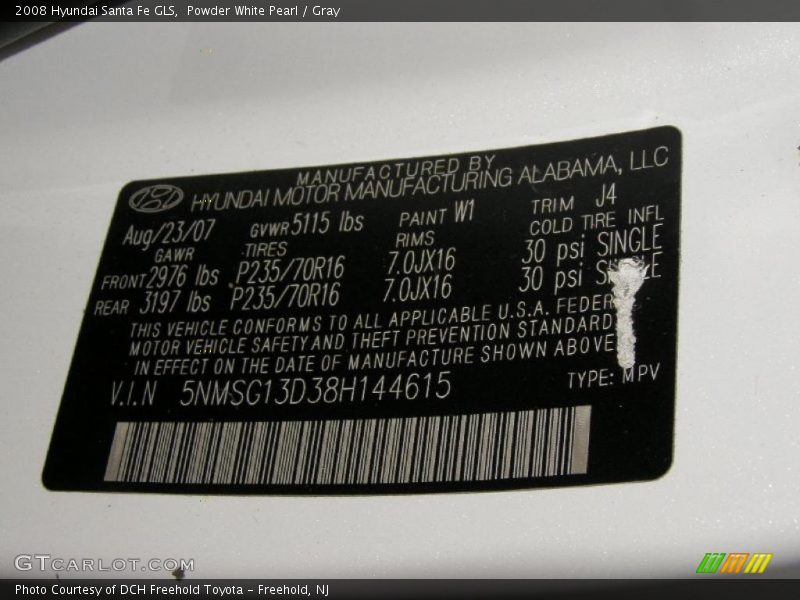 Powder White Pearl / Gray 2008 Hyundai Santa Fe GLS