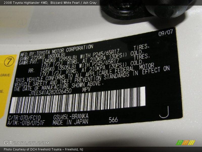 Blizzard White Pearl / Ash Gray 2008 Toyota Highlander 4WD