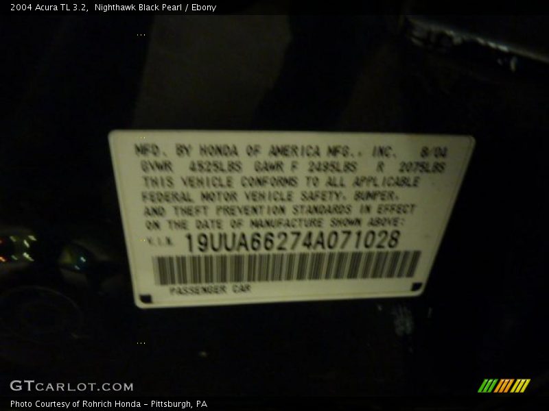 Nighthawk Black Pearl / Ebony 2004 Acura TL 3.2