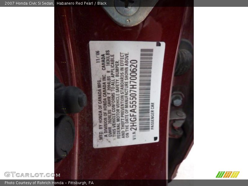 Habanero Red Pearl / Black 2007 Honda Civic Si Sedan