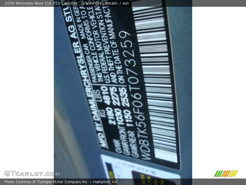 Granite Grey Metallic / Ash 2006 Mercedes-Benz CLK 350 Cabriolet