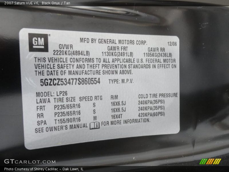 Black Onyx / Tan 2007 Saturn VUE V6