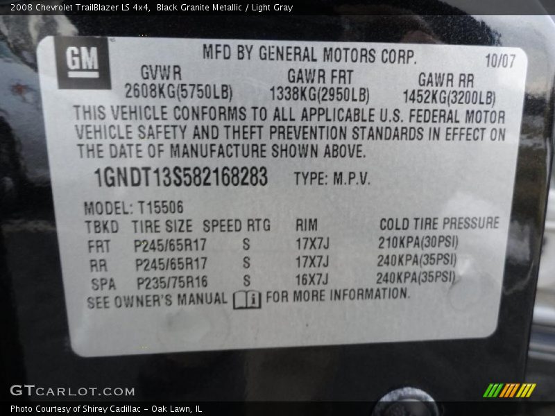 Black Granite Metallic / Light Gray 2008 Chevrolet TrailBlazer LS 4x4