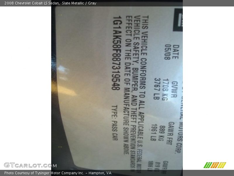 Slate Metallic / Gray 2008 Chevrolet Cobalt LS Sedan