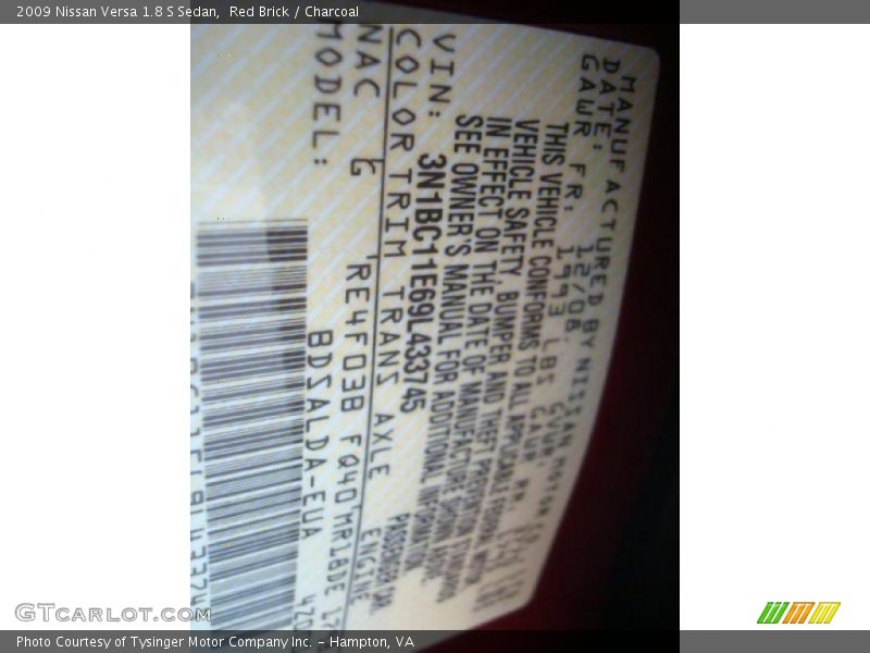 Red Brick / Charcoal 2009 Nissan Versa 1.8 S Sedan