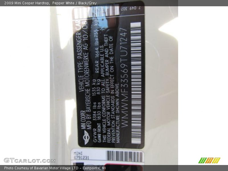 Pepper White / Black/Grey 2009 Mini Cooper Hardtop