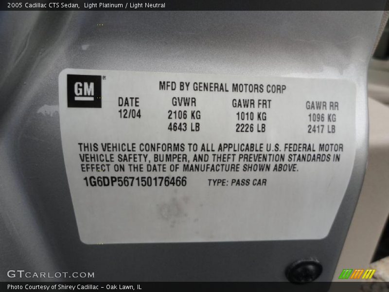 Light Platinum / Light Neutral 2005 Cadillac CTS Sedan