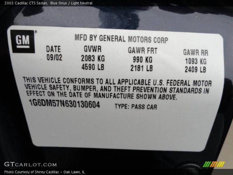 Blue Onyx / Light Neutral 2003 Cadillac CTS Sedan