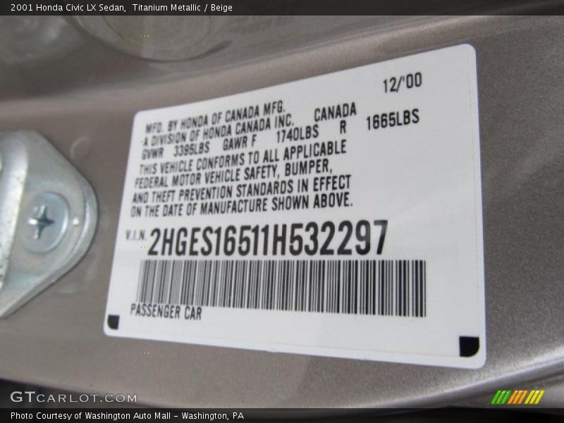 Titanium Metallic / Beige 2001 Honda Civic LX Sedan