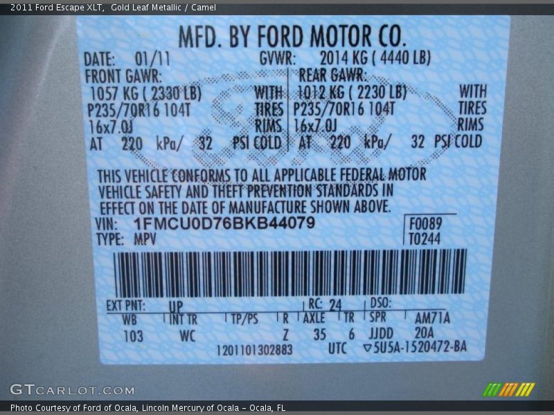 Gold Leaf Metallic / Camel 2011 Ford Escape XLT