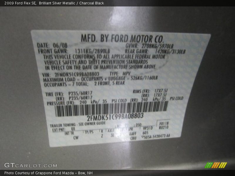 Brilliant Silver Metallic / Charcoal Black 2009 Ford Flex SE
