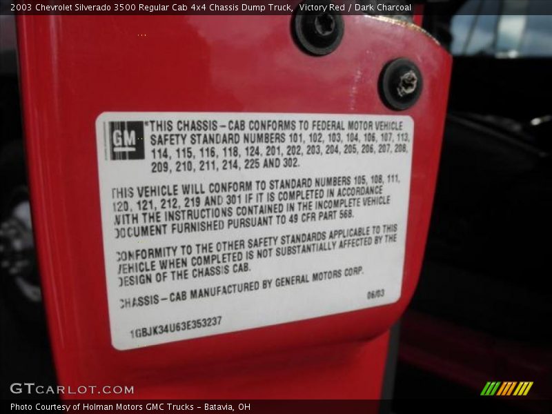 Victory Red / Dark Charcoal 2003 Chevrolet Silverado 3500 Regular Cab 4x4 Chassis Dump Truck