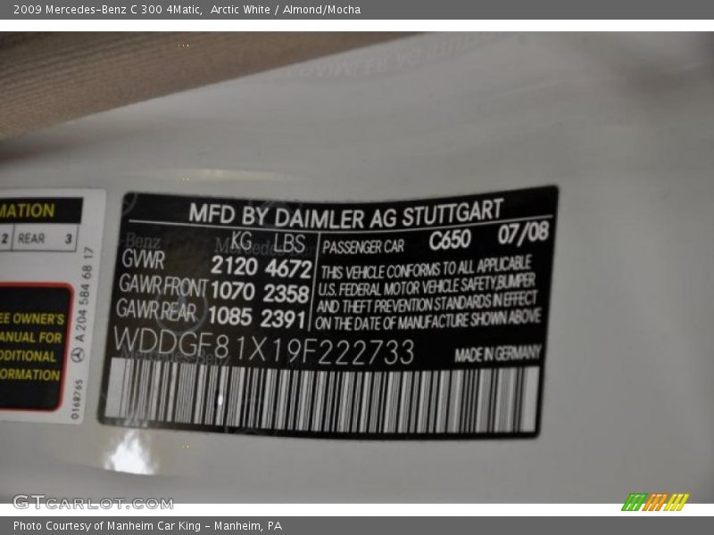 Arctic White / Almond/Mocha 2009 Mercedes-Benz C 300 4Matic