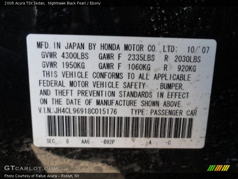 Nighthawk Black Pearl / Ebony 2008 Acura TSX Sedan