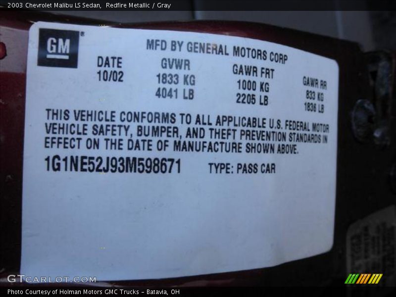 Redfire Metallic / Gray 2003 Chevrolet Malibu LS Sedan