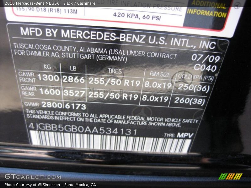 2010 ML 350 Black Color Code 040