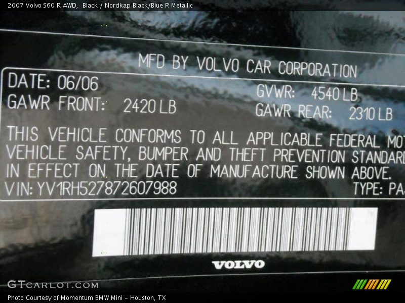 Black / Nordkap Black/Blue R Metallic 2007 Volvo S60 R AWD