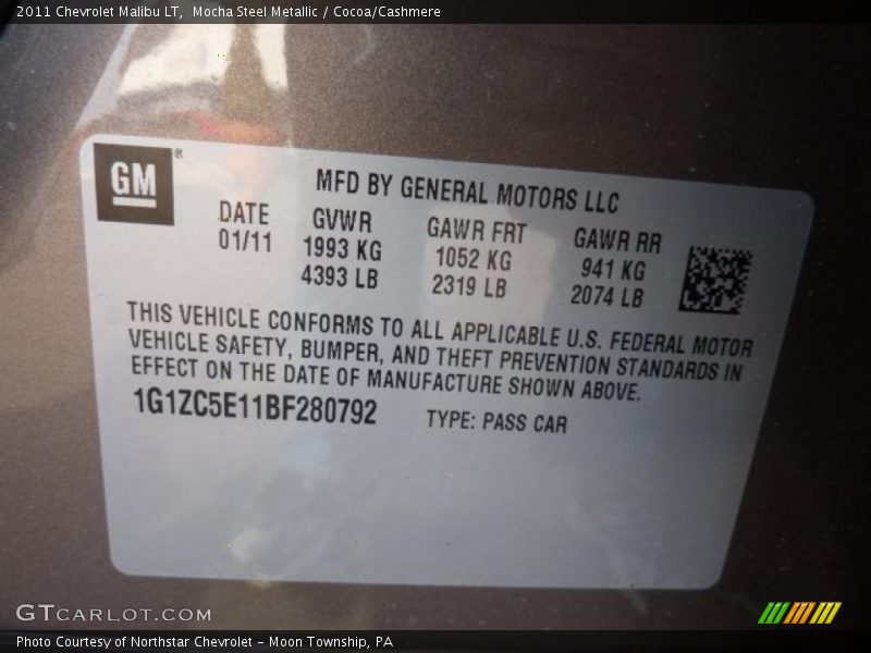 Mocha Steel Metallic / Cocoa/Cashmere 2011 Chevrolet Malibu LT