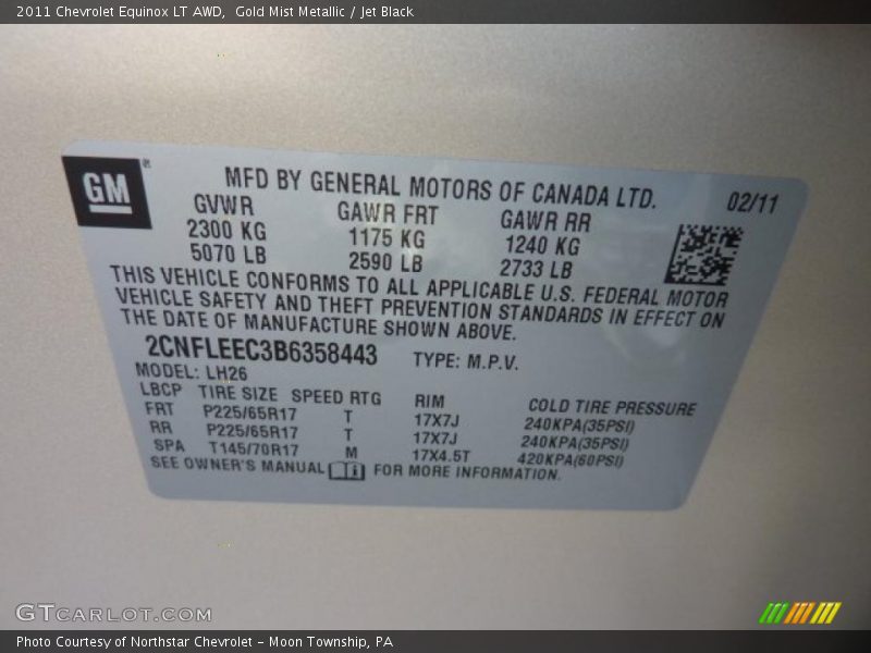 Gold Mist Metallic / Jet Black 2011 Chevrolet Equinox LT AWD