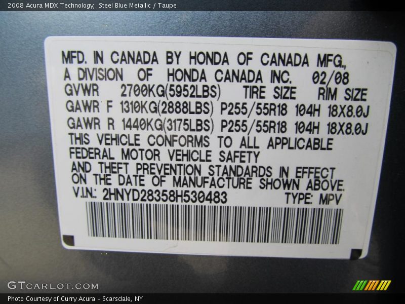Steel Blue Metallic / Taupe 2008 Acura MDX Technology