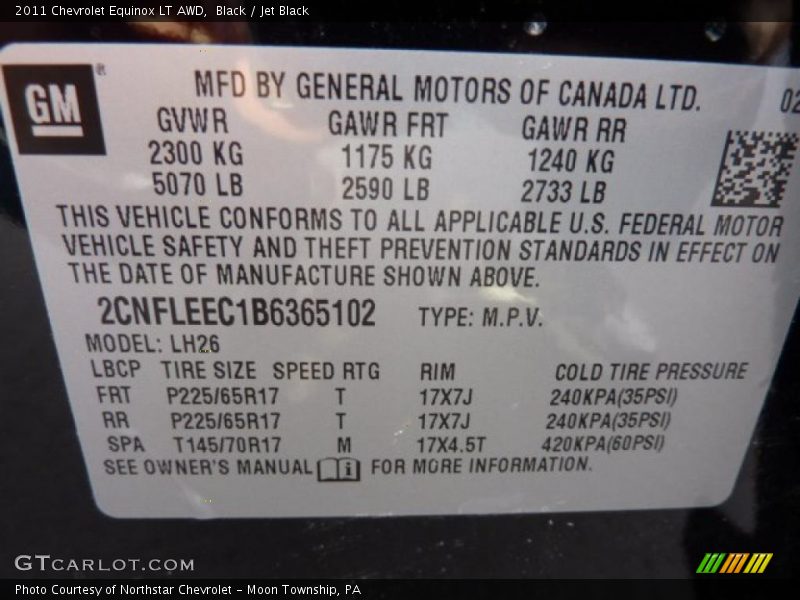 Black / Jet Black 2011 Chevrolet Equinox LT AWD