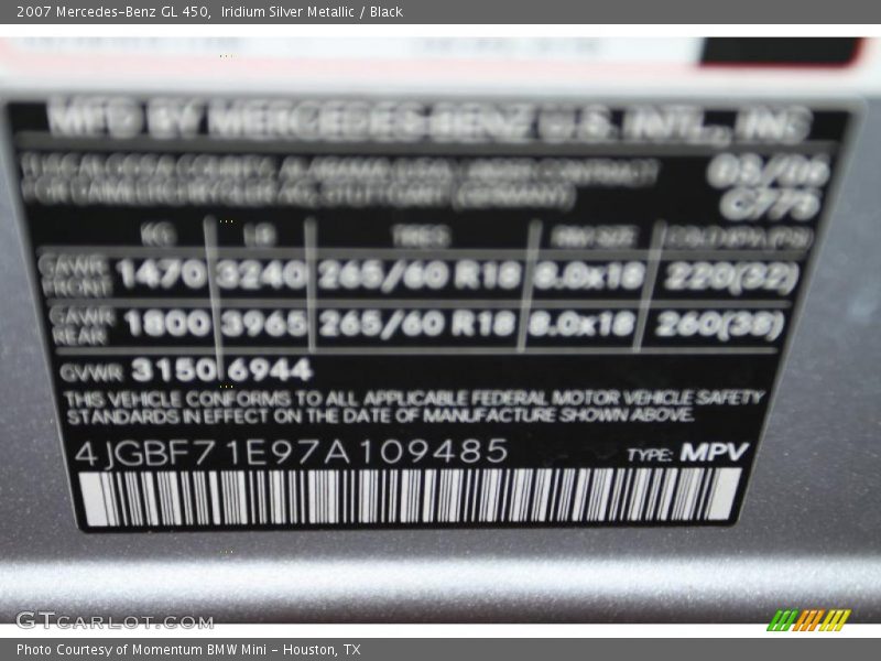 Iridium Silver Metallic / Black 2007 Mercedes-Benz GL 450