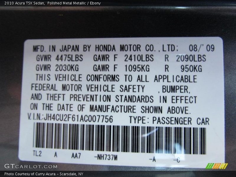 Polished Metal Metallic / Ebony 2010 Acura TSX Sedan